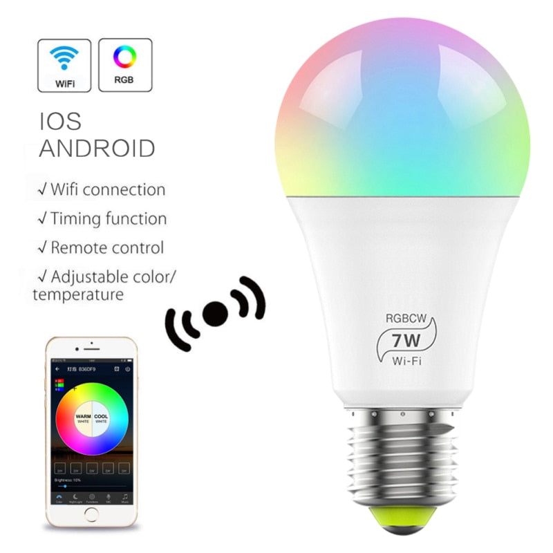 1pcs Smart WiFi Bulb LED Light E27 WiFi Smart Bulb Dimmable Wake-Up Lights RGB Led Light for Alexa Google Home