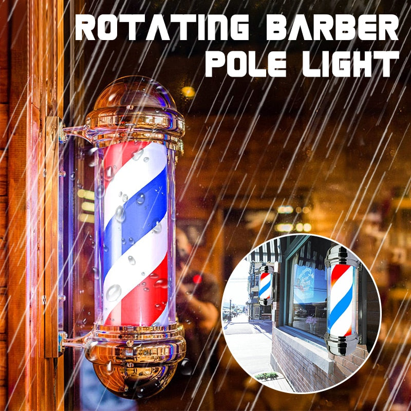 55cm Barber Shop Pole  Rotating Lighting Red White Blue Stripe Rotating Light Stripes Sign Hair Wall Hanging LED Downlights
