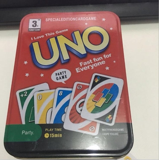 Mattel Games UNO Classic (Tin Box) Multiplayer Party Family Leisure UNO Poker Board Puzzle Games Cards Fun Poker Playing Cards